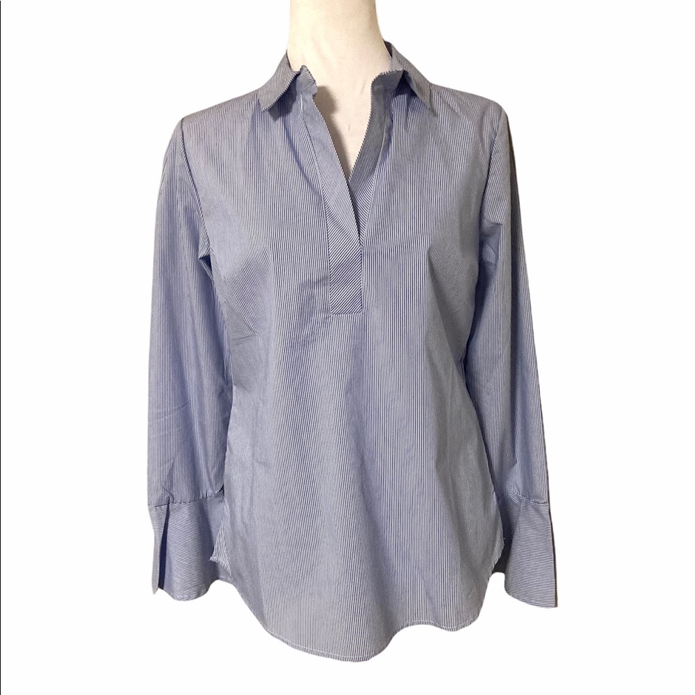 Como Blu Blue & White Pinstripe Shirt with Fluted Wrist Detail